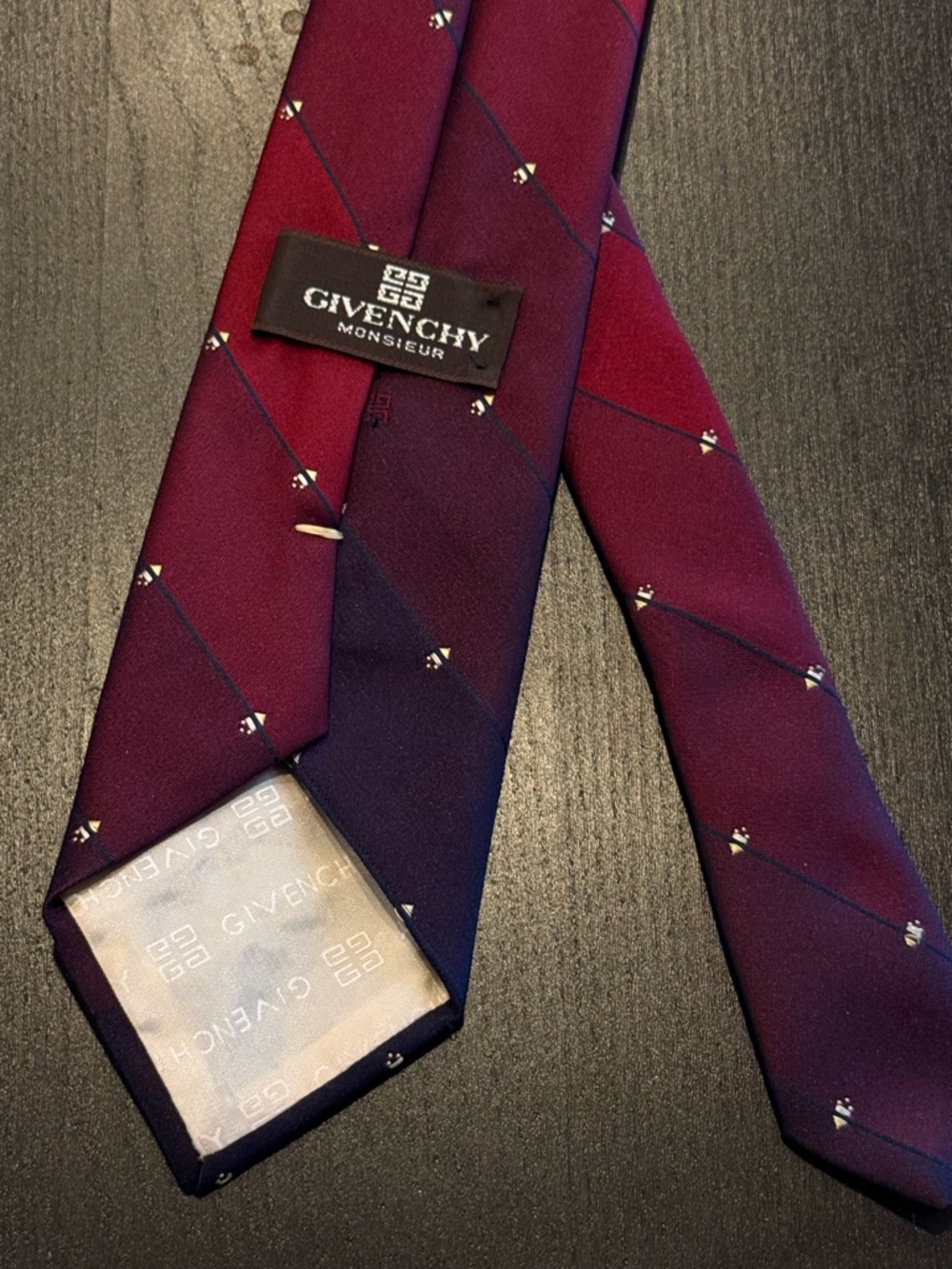 Givenchy Burgundy and Navy Silk Tie with Micro Motif
